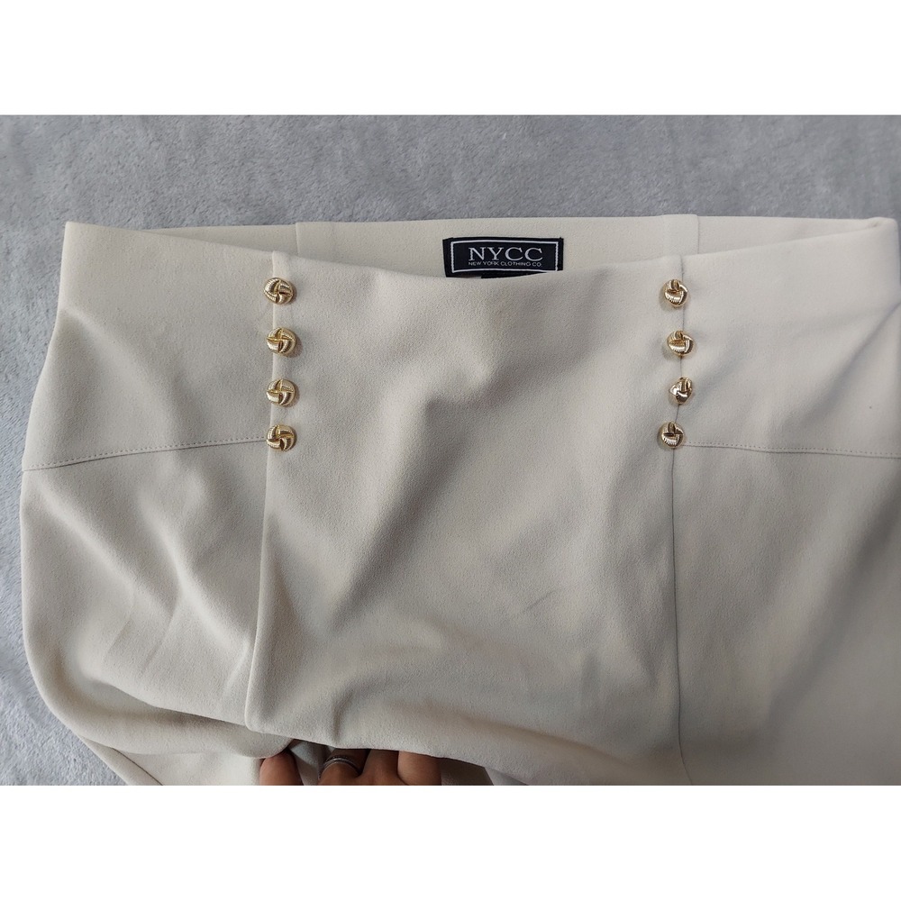 NYCC New York Clothing Co Cream Beige Gold Button Mermaid Flounce Midi Skirt M - Picture 6 of 7
